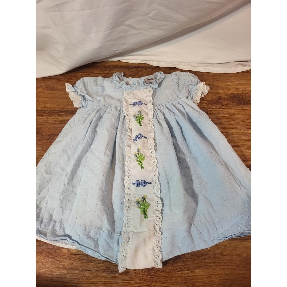 Smockingbird Embroidered Swiss‎ Dot Blue Dress Size 2T